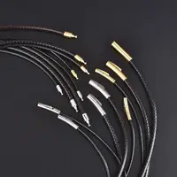 Collier en corde de cire en cuir noir de 2mm, Tube en acier inoxydable, fermoir, bricolage, colliers unisexes, chaîne, accessoires de bijoux, nouveau 1