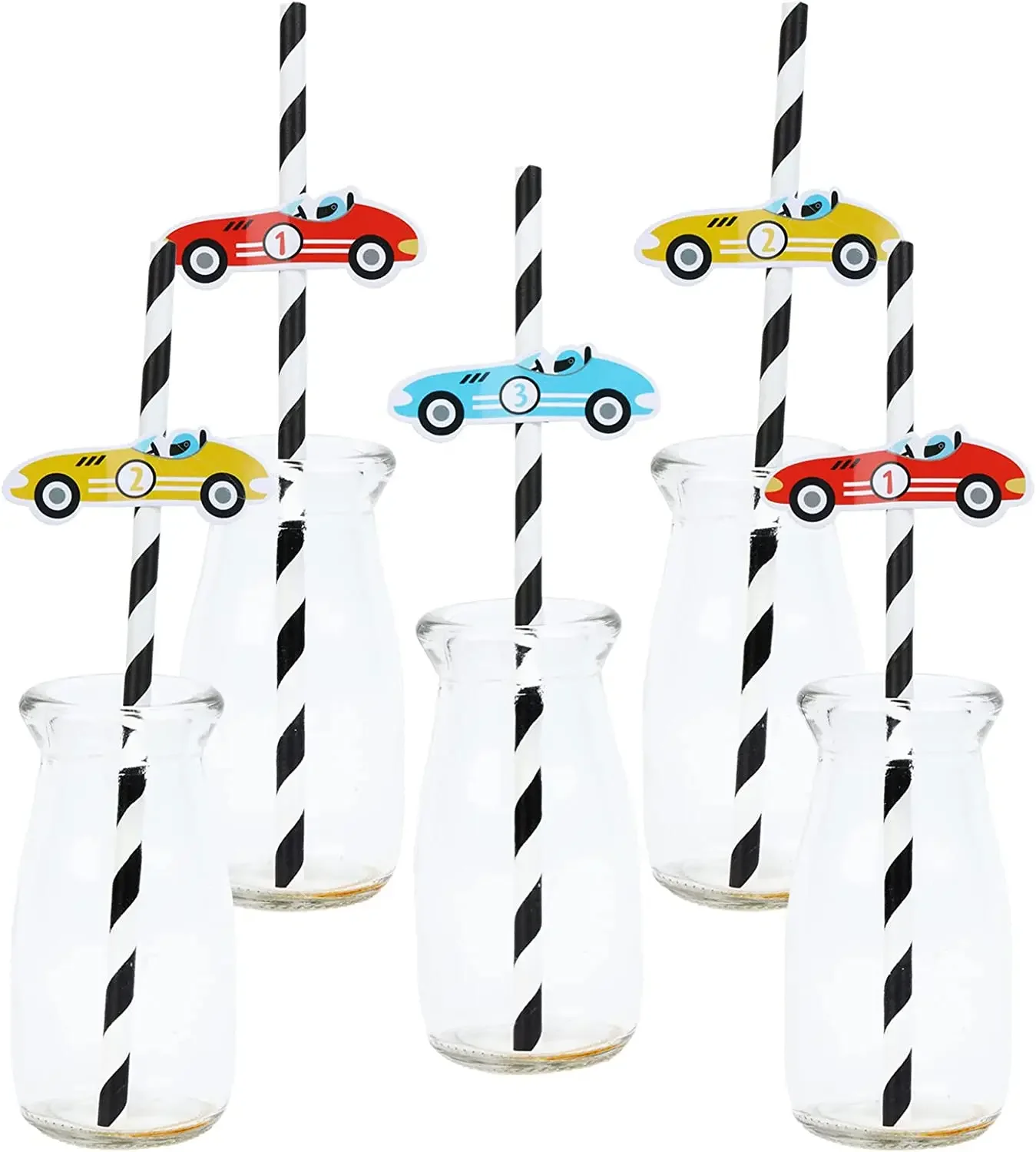 

24 PCS Race Car Party Favor Paper Drinking Straws for Boys Vintage Racing Car Theme Birthday Two Fast Party Decoration Supplies