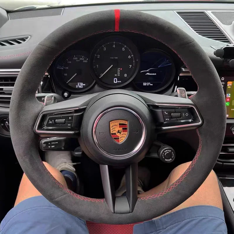 Kundenspezifische Auto-Lenkradabdeckung aus Wildleder, 100 % passend für Porsche Taycan Boxste Panamera Macan Cayenne 718 911 9YA 971 Autozubehör