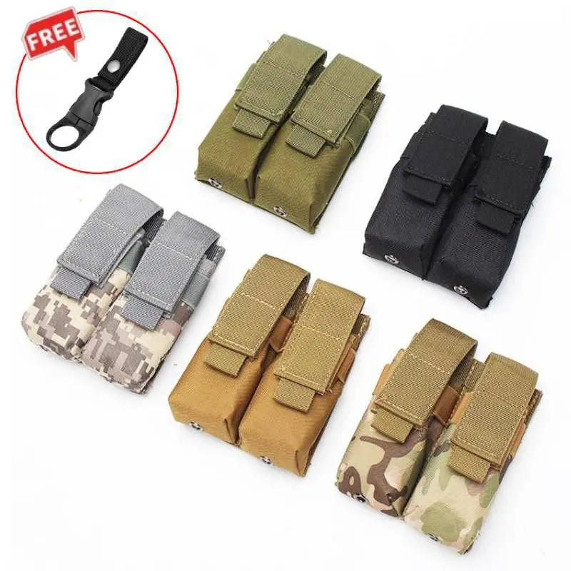 

Double Pistol Mag Pouch Molle Tactical 9mm Magazine Pouch Belt Dual Mag Bag Flashlight Holder Holster Hunting Pocket Accessories