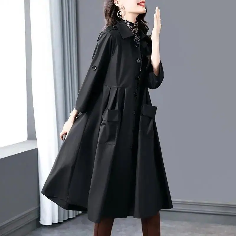 

Chic Black Thin trench Coat Women's Spring New Loose Elegant Windproof Outercoat Fashion Long Sleeve Oversize windbreaker Jacket