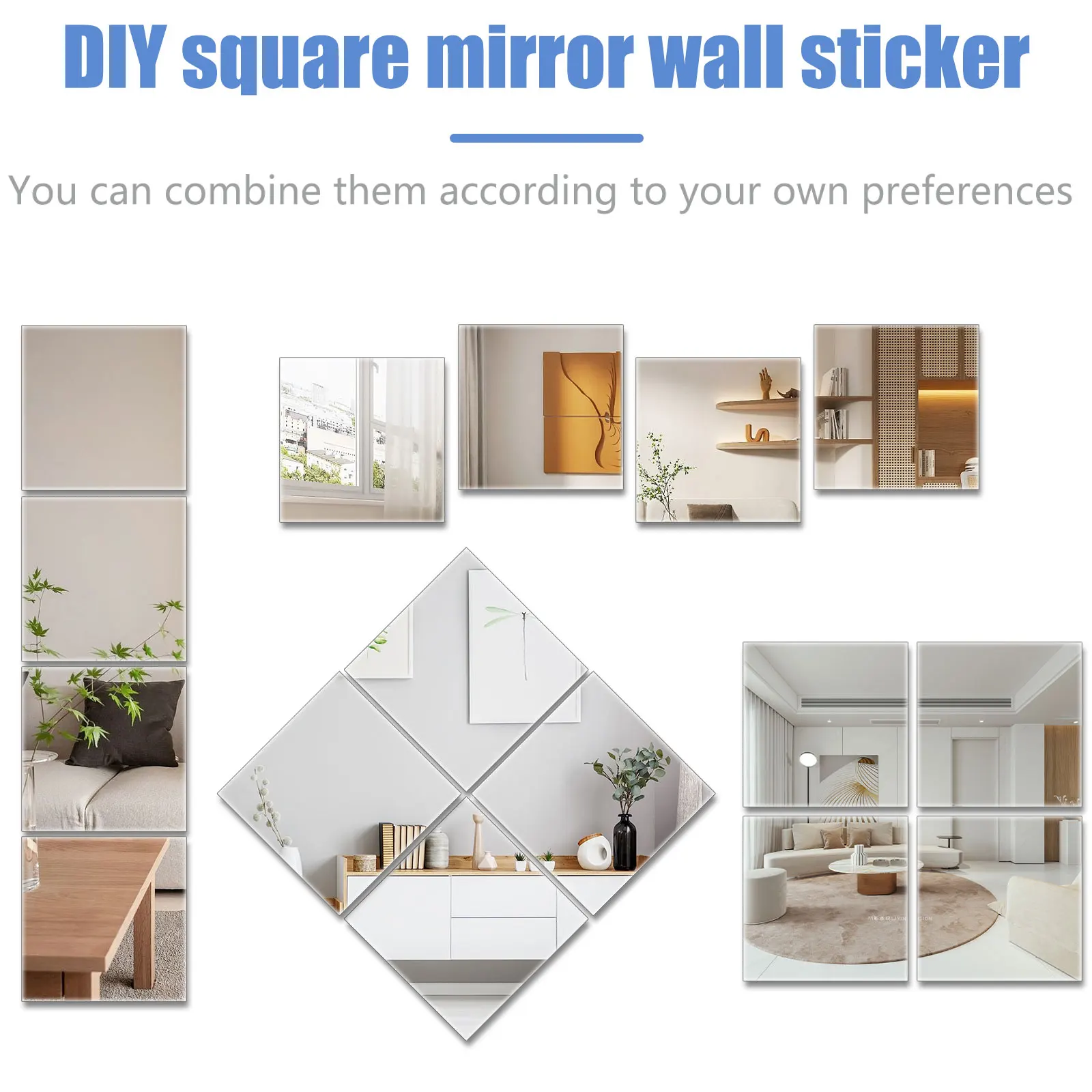 10/20pcs Mirror Sheet Non-Glass Flexible Self Adhesive Mirrors Sheets Stick DIY Mirror Tiles For Bedroom, Door & Bathroom