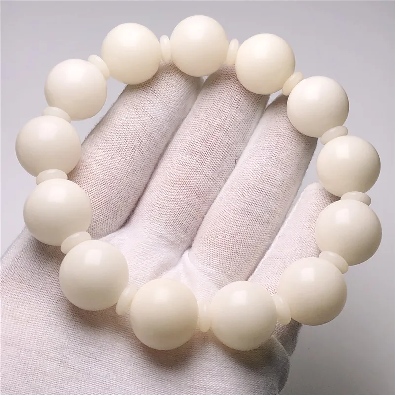 

Женский браслет с круглыми бусинами, отполированный браслет из белого нефрита, 18