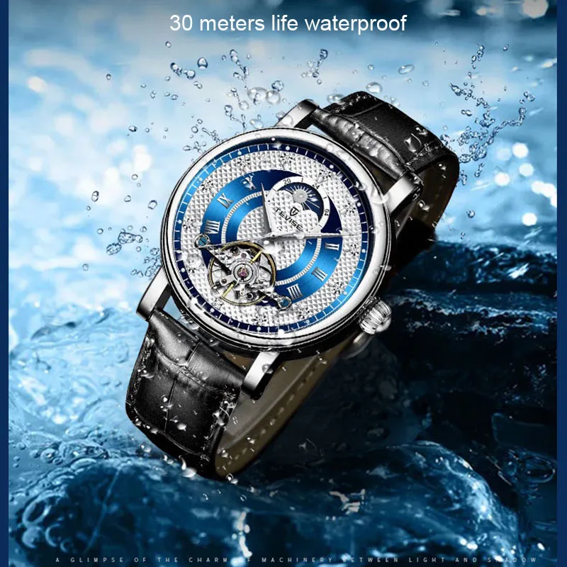 Poedagar Orologio da polso meccanico automatico di lusso Tourbillon impermeabile luminoso uomini d'affari orologio data settimana in acciaio inox