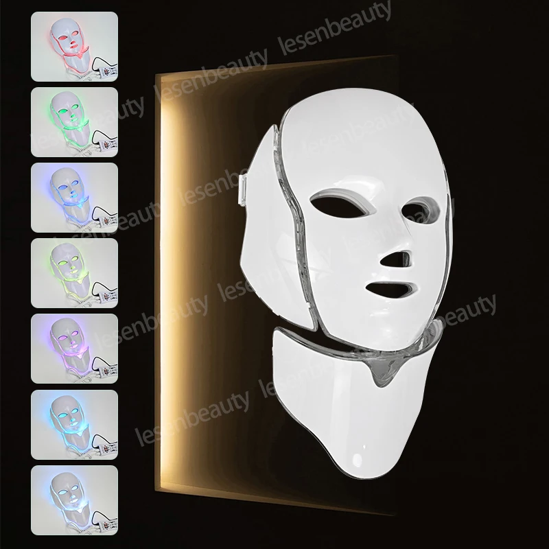 7 Colours LED Face & Neck Light Therapy Mask Photorejuvenation & Whitening Beauty Meter Pore Tightening Shrinking Skin Care ve