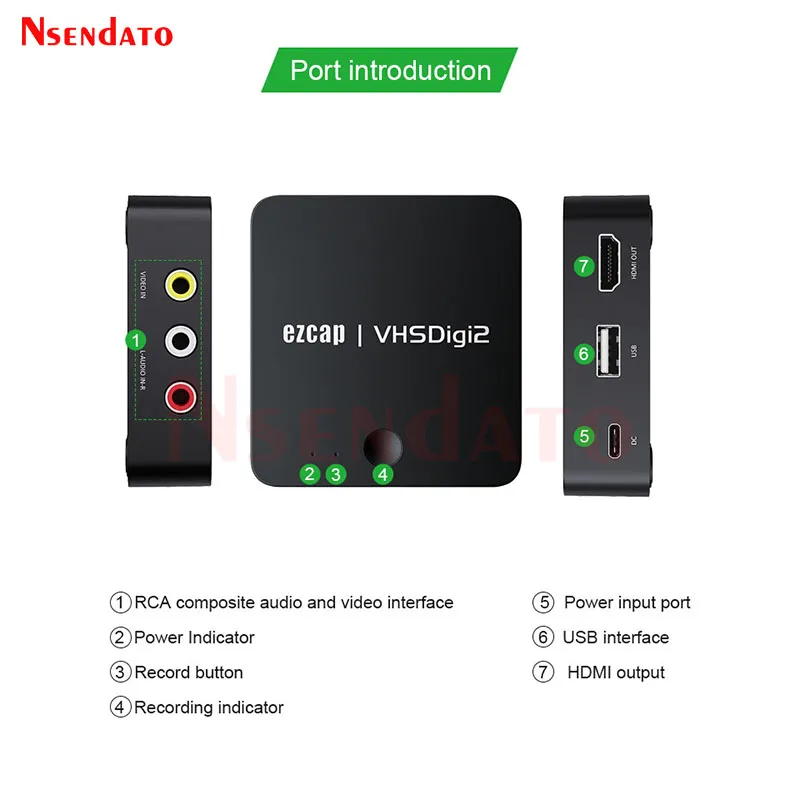 AV Recorder Video Capture Card Box Digitalize Video From VHS VCR DVD Player To Digital MP4 For USB Flash Driver Ezcap181