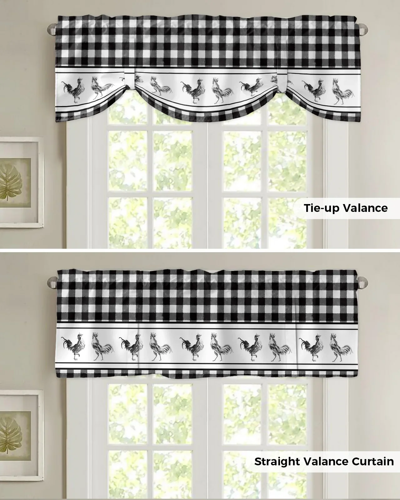 Farm Rooster Black And White Plaid Kitchen Short Window Curtain Modern Home  Decor Small Window Roman Tie Up Curtains - AliExpress