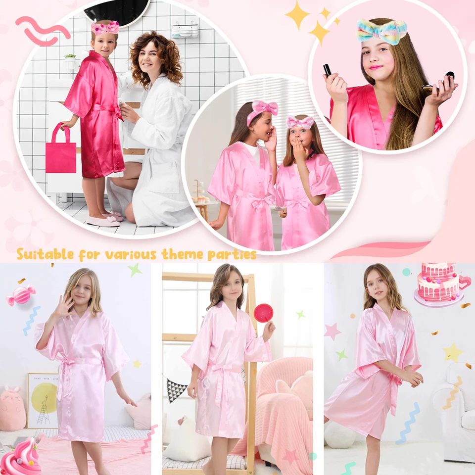 Set Festa Spa Per 6 Ragazze: Accappatoi In Raso Rosa, Borse Tote, Fasce E Mascherine Per Occhi, Per Compleanni E Pigiama Party