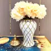 Geometry Gold Diamond Check General Can Ceramic Ginger Jar Flower Vase Porcelain Craftwork Sealed Storage Tank Home Decoration 3
