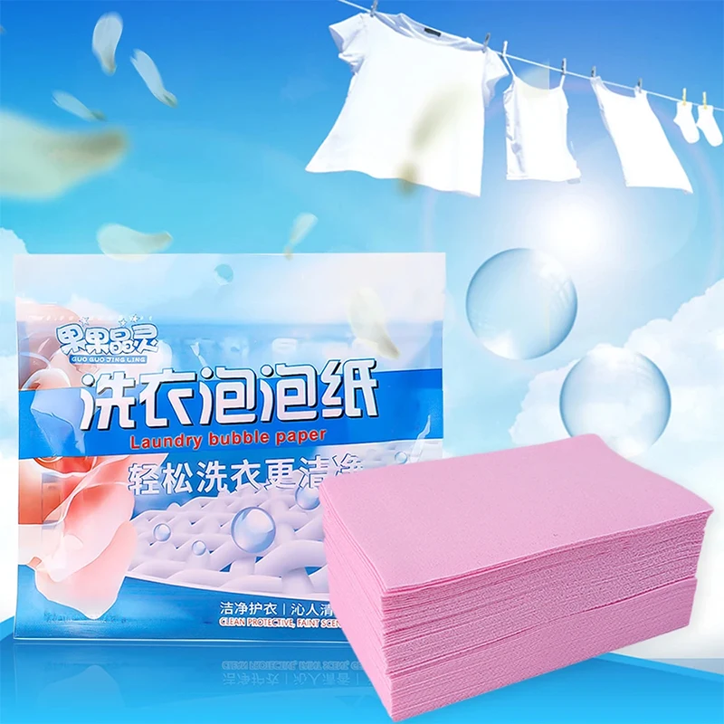 Laundry Paper 30pcs Portable Laundry Bubble Wrap Crystal Laundry Paper Cleaning Sheet Powerful Stain Remover Lasting Fragrance Sheet