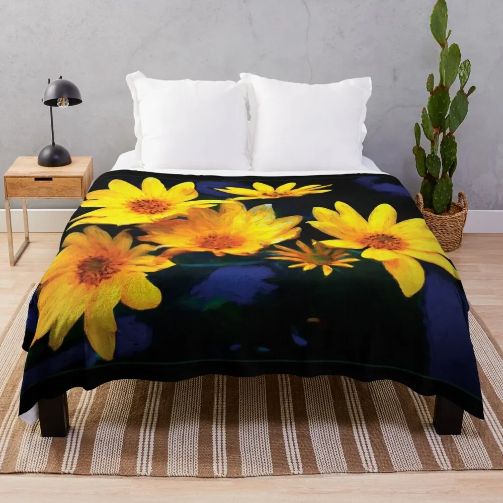 

Wild Sunflower Bouquet, Painterly Impression In Rich Soothing Tones Throw Blanket Luxury Throw Thin Beautifuls Blankets