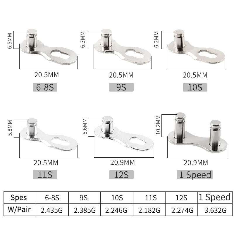 Bicycle Chain Connector MUQZI 5 Pairs 1 6/7/8/9/10/11/12 Speed Chain Link Bicycle Missing Link Connectors