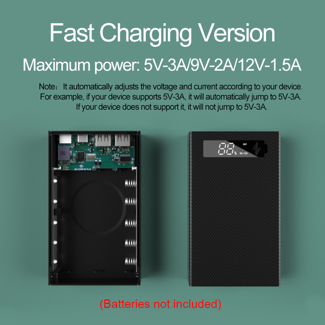 Power Bank Case Support Quick & Wireless Charger Detachable 18650 Power Bank Without Battery Charge QC 3.0 PD DIY Shell