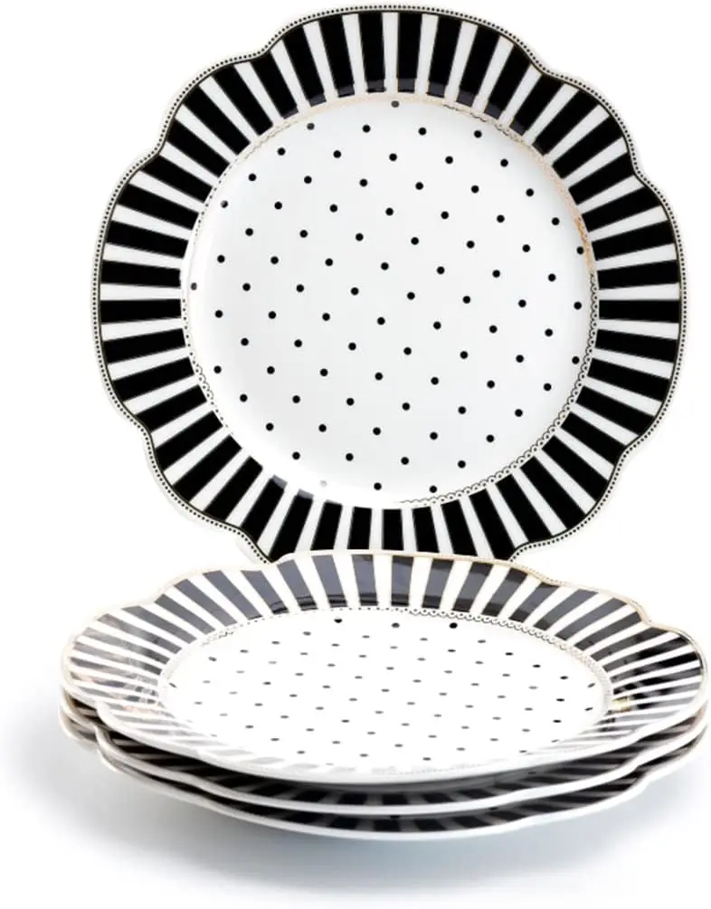 

Teaware 9.25" Black Stripes and Dots Fine Porcelain Set of 4