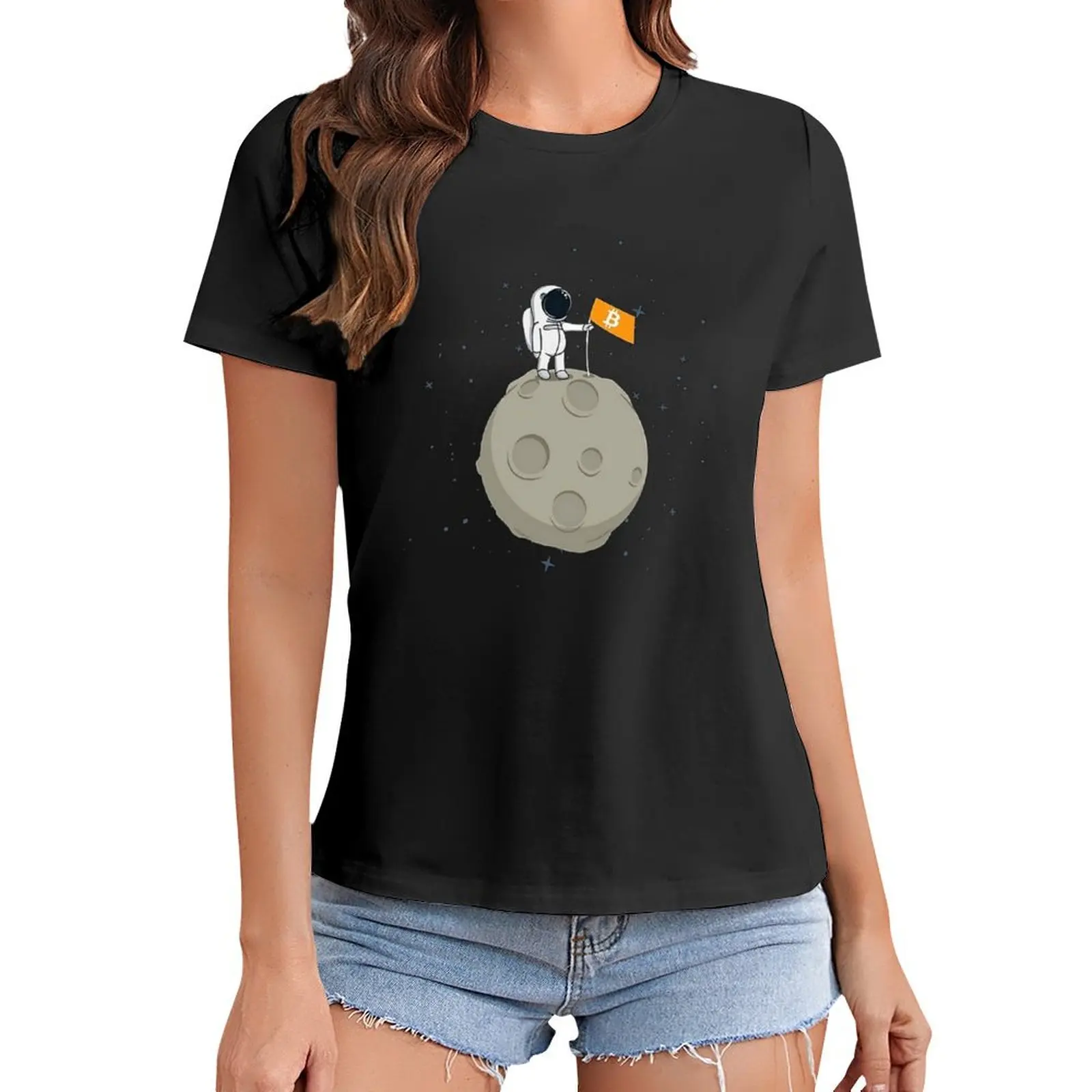 

Bitcoin Moon T-Shirt Blouse funny blacks tops for Women