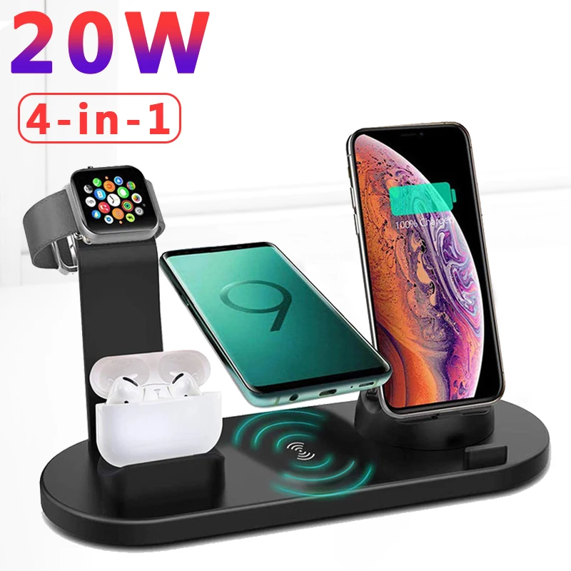 

Fast 4 in 1 Qi Wireless Charger for iPhone Charging Dock Station for Apple iWatch Airpods Micro USB Type C Charging Stand 3 in 1