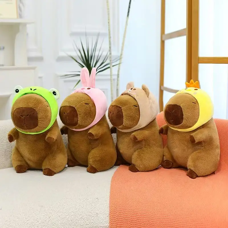 Cute capybara plush toy kawaii cute capybara with turtle bag strawberry cap plush animals kids gift home decoration