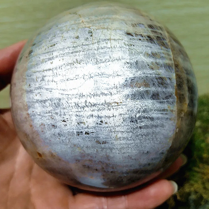 95mm Natural Gray Moonstone Crystal Sphere Room Decor Stone Ball Witchcraft Supplies chakra Healing Crystals FengShui Decor