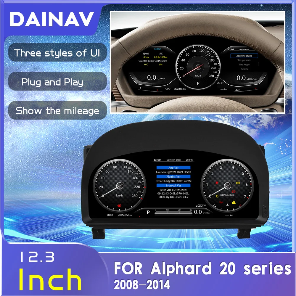 

Car Digital cluster Instrument For Toyota Alphard 20 Series 2008-2014 12.3inch LCD Dashboard Linux System