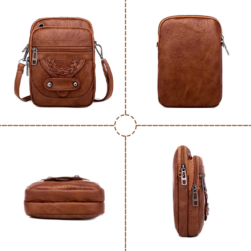 Women's Bags Soft Leather Phone Bag Vintage Washed Leather Single Shoulder Crossbody Bag Designer Style Versatile Lightweight