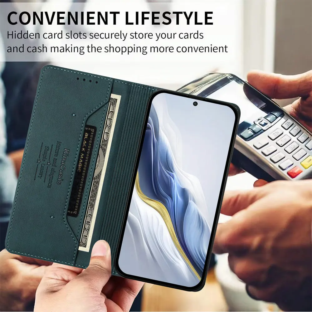RFID Leather Wallet Flip Case - Premium Magnetic Cover
