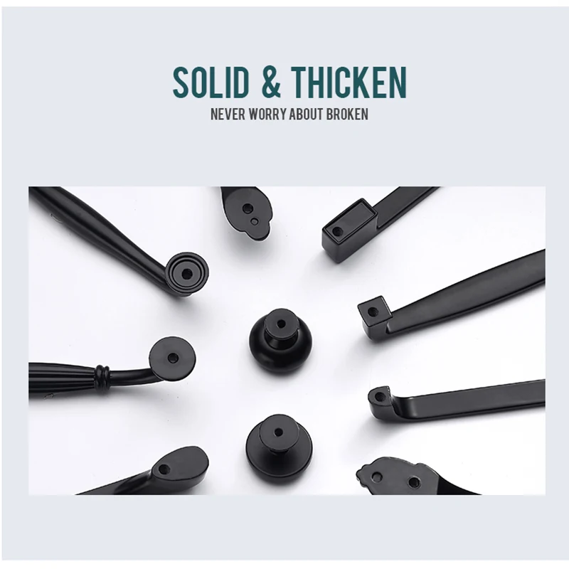 Description Picture 5 of item1/3/5 Sets Simple Style Black Cabinet Handles Solid Aluminum Alloy Kitchen Cupboard Pulls Drawer Knobs Furniture Handle Hardware