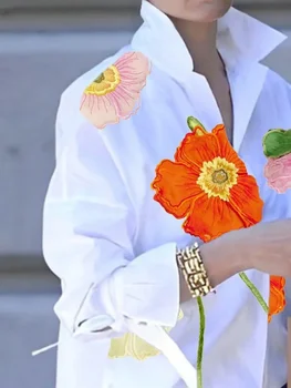 Korean Fashion Floral Lapel Blouse For Women 2025 Autumn