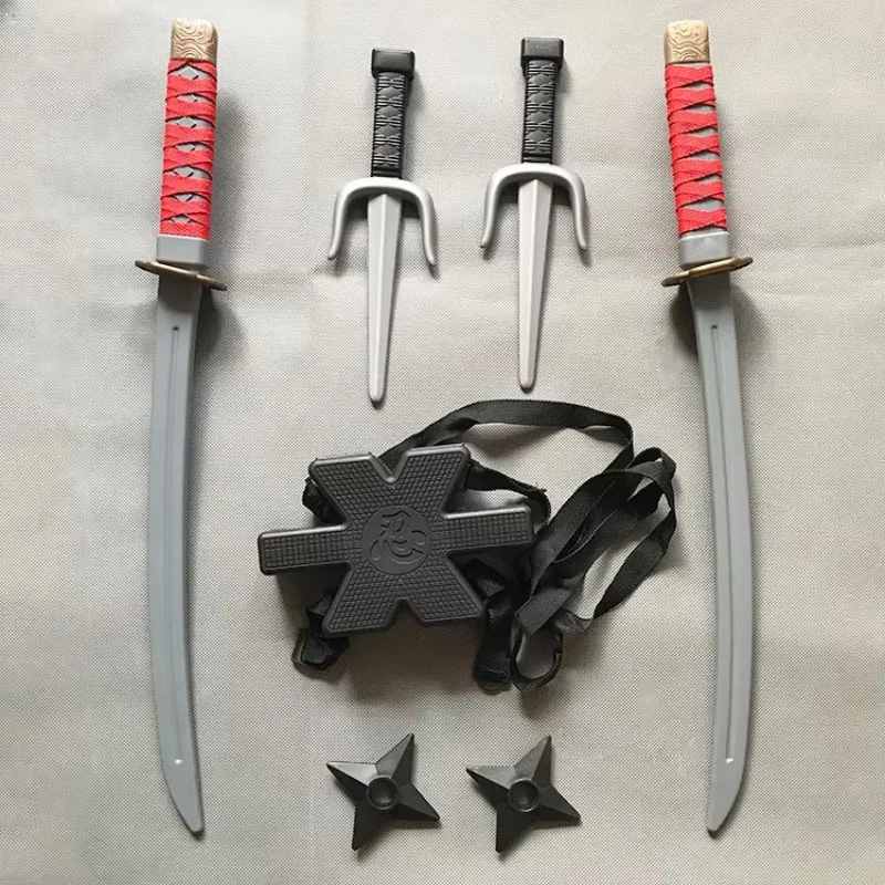 Cosplay Sword Cosplay Prop Cosplay Toy 56cm Halloween Samurai Ninja Plastic Retro Long Knife Daggers 7 Pieces in A Set Deadpool Cos Double Sword Dolls