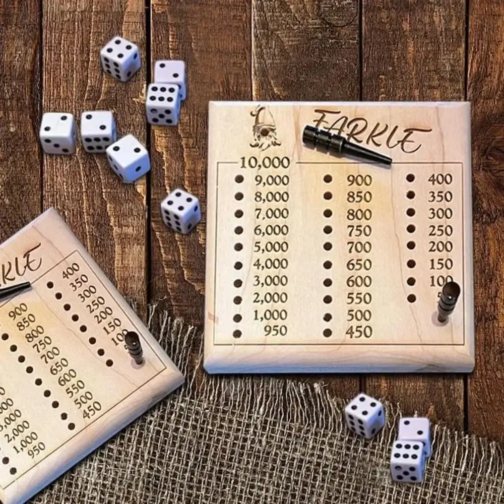 Exercise Patience Wooden Crap Out Dice Score Board Funny Round Farkle Dice Tray Score Pad Wood Tray Board Game