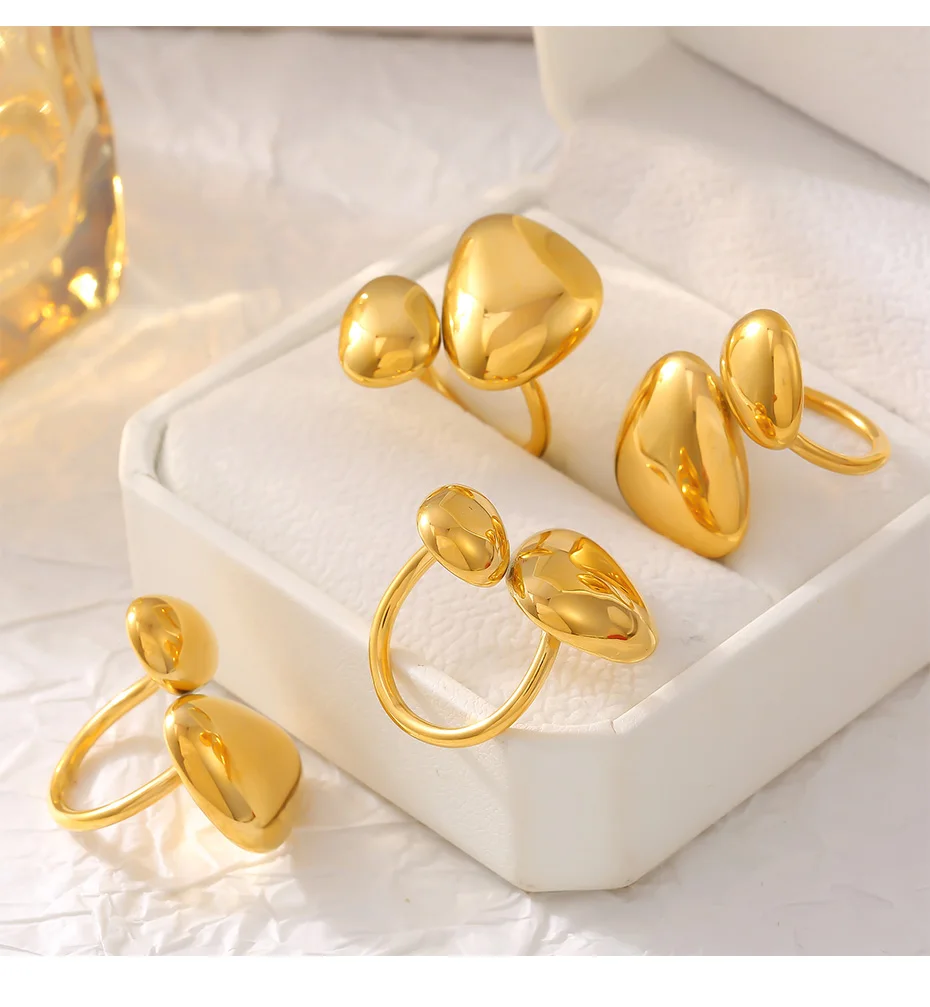 Edelstahl Blatt Stil Ringe für Frauen wasserdicht 18 Karat vergoldet glatten Finger Statement Charm Schmuck – Detail 11