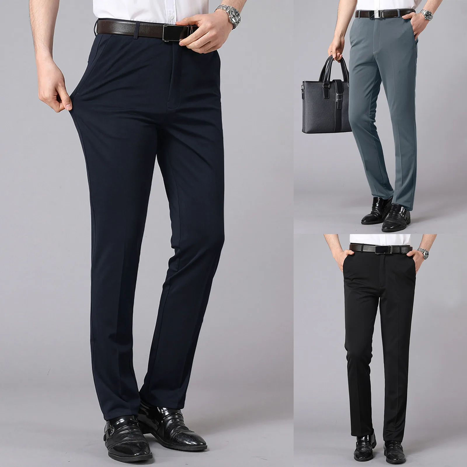 Men's spring and summer thin suit pants middle-aged casual pants high-waisted straight leg loose business casual men's pants