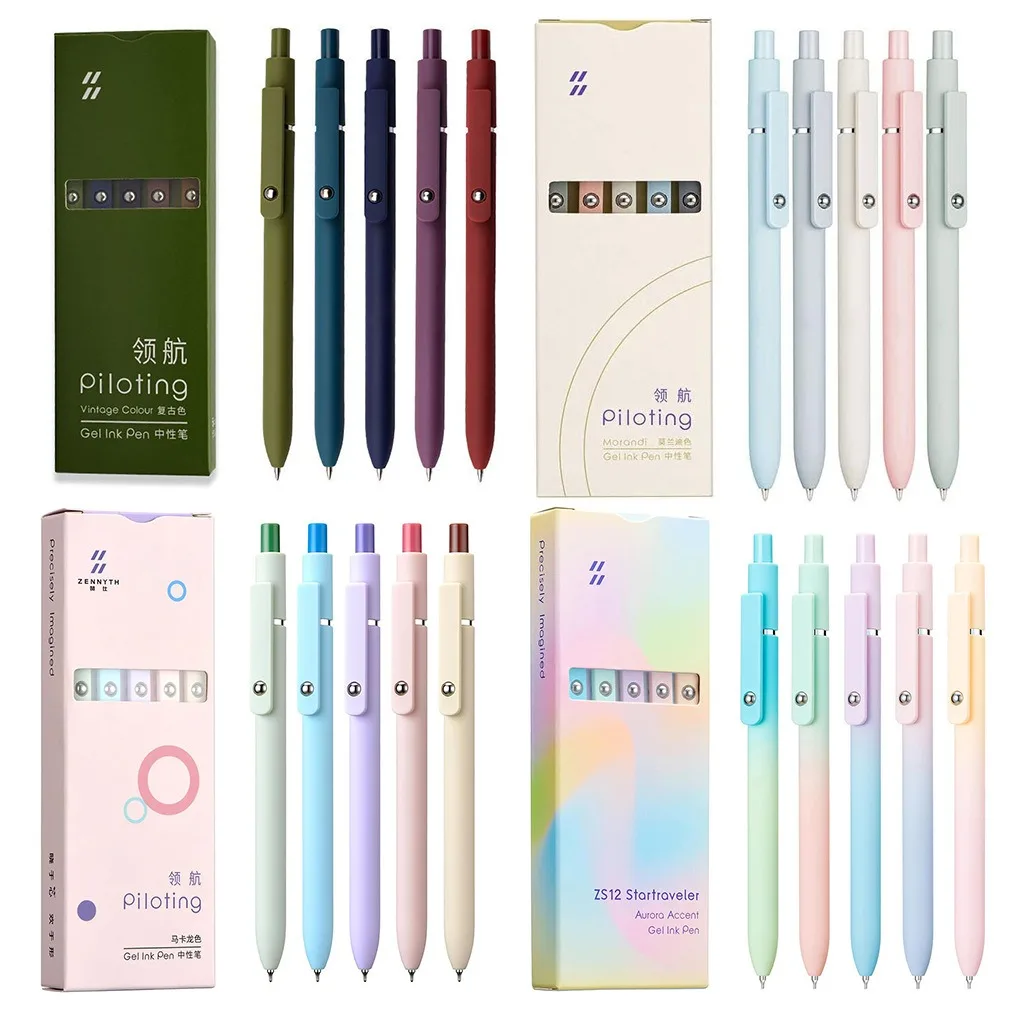 고품질 개폐식 젤 펜, 빠른 건조 검정 잉크 펜, 미세 팁, 부드러운 쓰기 큐트 펜, 학교 사무용품, 0.5mm, 5 개
