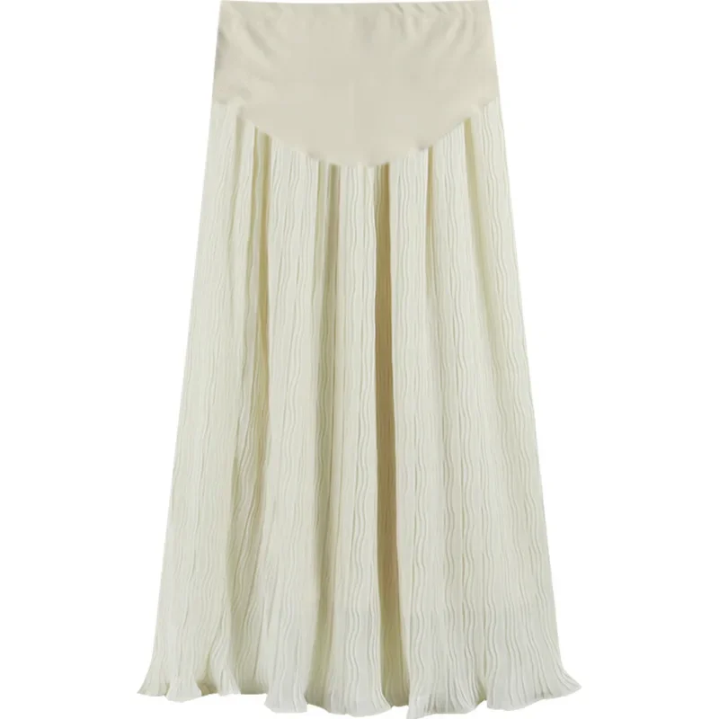 Maternity High Waist A- Line Skirt Pleated Spring Summer Women's Outerwear Slimming Half-length Skirt