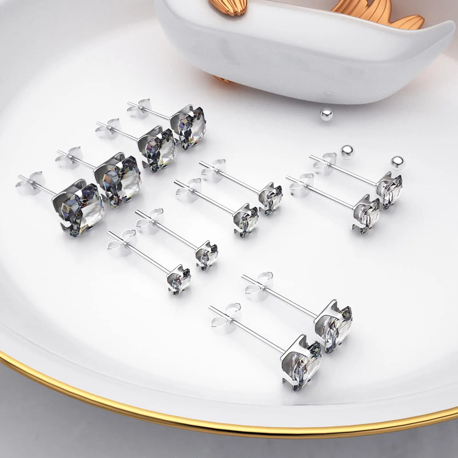 1 Pair 3mm-8mm Medical Stainless steel Crystal Zircon Ear Studs Earrings For Women/Men 4 Prong Tragus Cartilage Piercing Jewelry