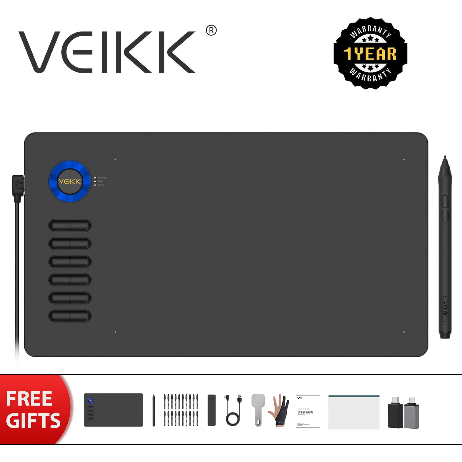 

Планшет Графический VEIKK A15, 10x6 дюймов, с 8192 уровнями нажатия