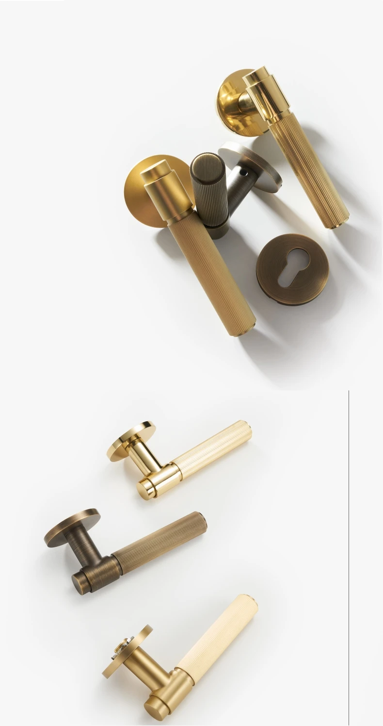 Dooroom Messing Türschloss Set Moderne Streifen Shiny Gold Innen Schlafzimmer Bad Doppel Holz Tür Hebel Dummy Privatsphäre Durchgang – Detail 9