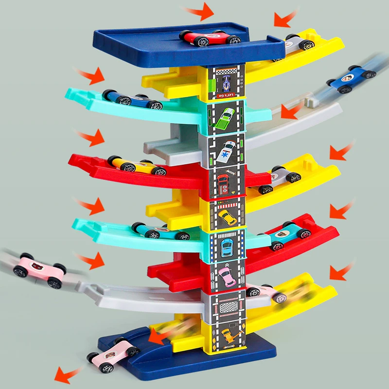 Child Track Racing Glider Car Montessori Educational Toy Mini Inertia Slide Roller Coaster Racing Ramp Vehicle Playset Toys Car 4