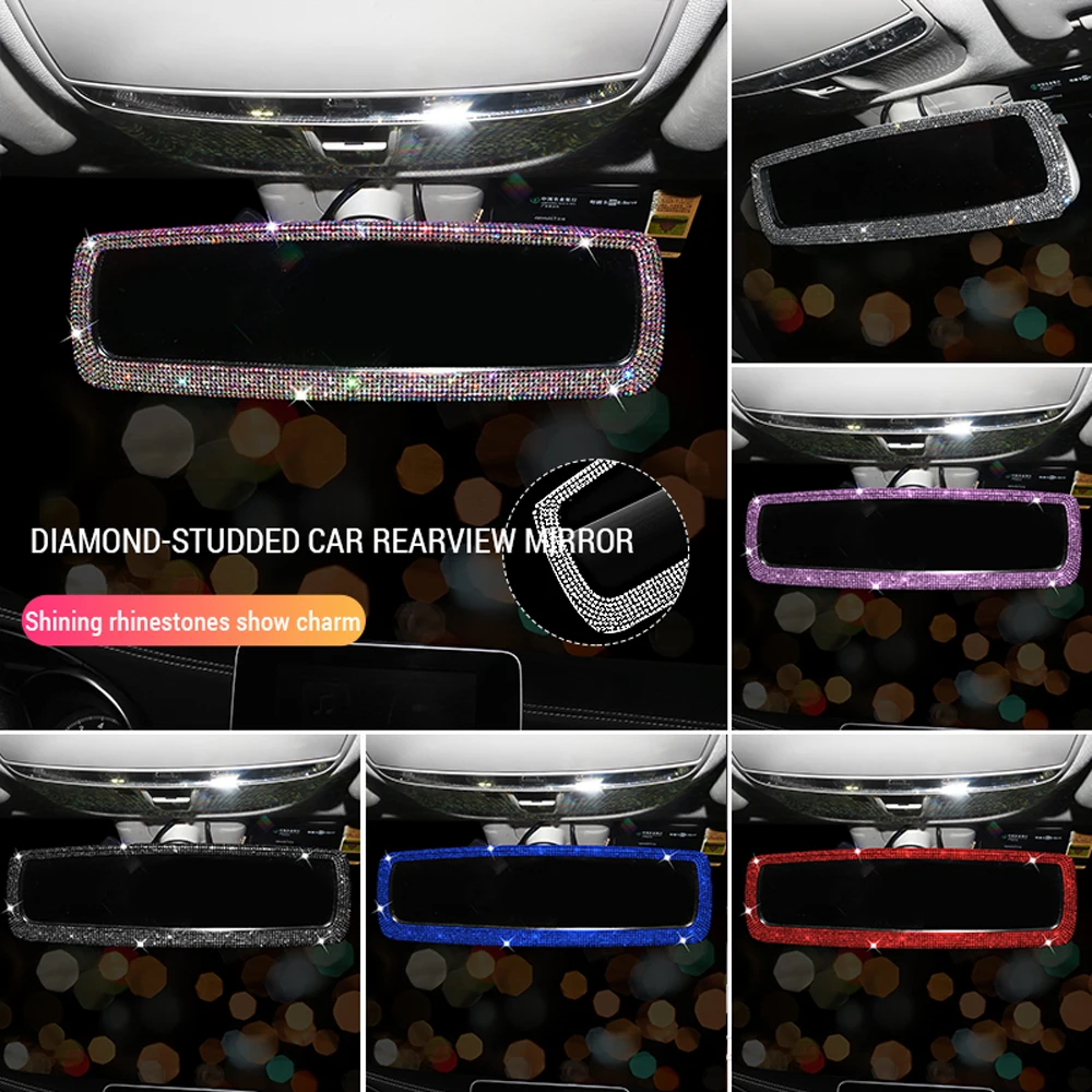 Shiny Rhinestone Car Rearview Mirror Cover Decorative Bling Auto Rear View Mirror Auto Case Rear Interior Car Accessories