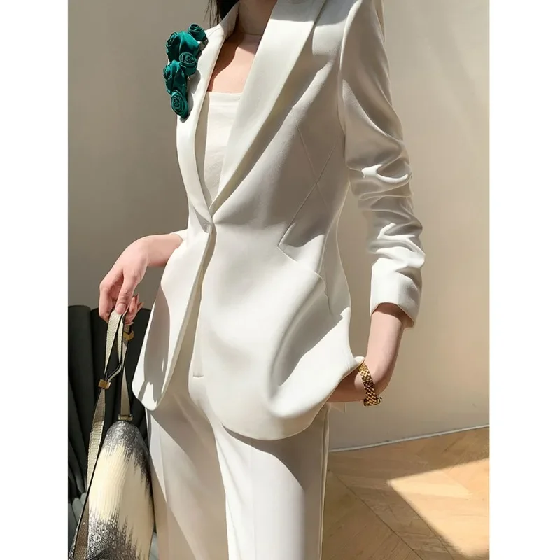 Women's Spring Autumn Fashion Temperament Goddess Fan Pants Suit 2023 New Business Women Clothing Two Piece Set Leisure Jacket