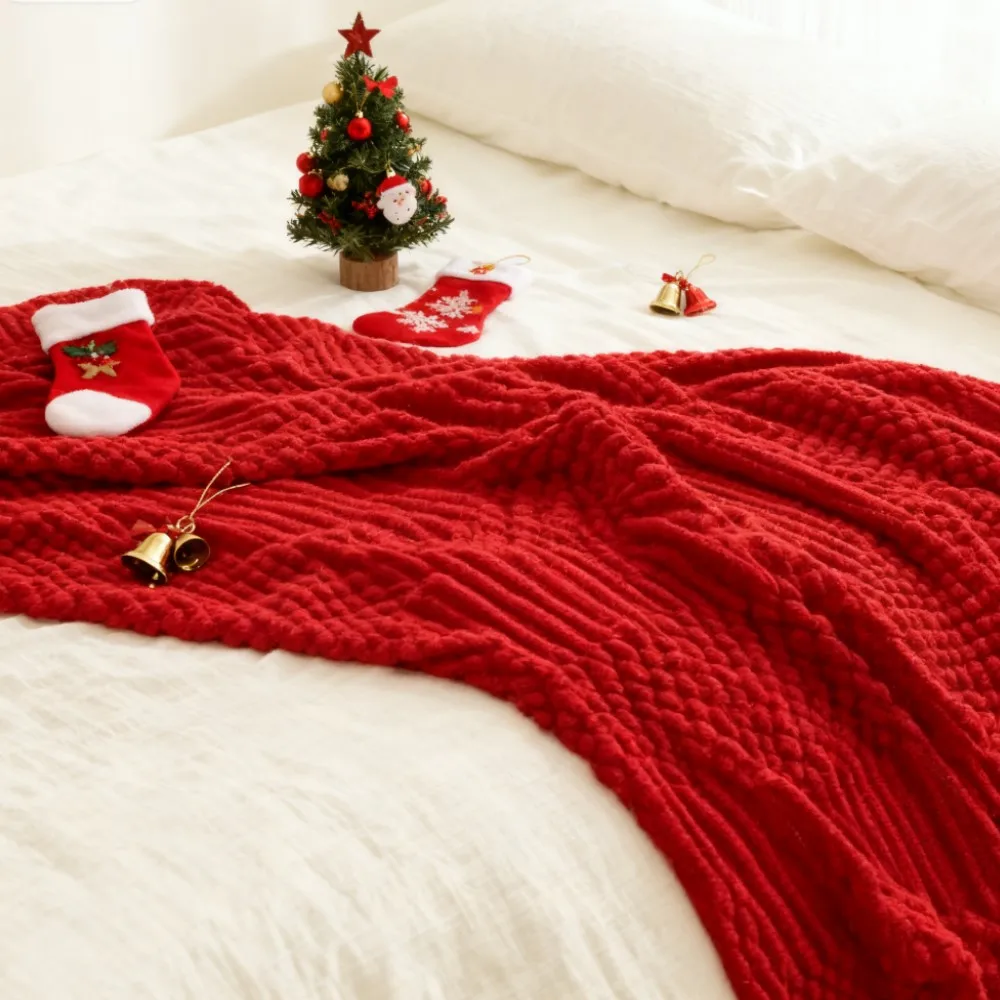 Red Nordic Christmas Blanket 3