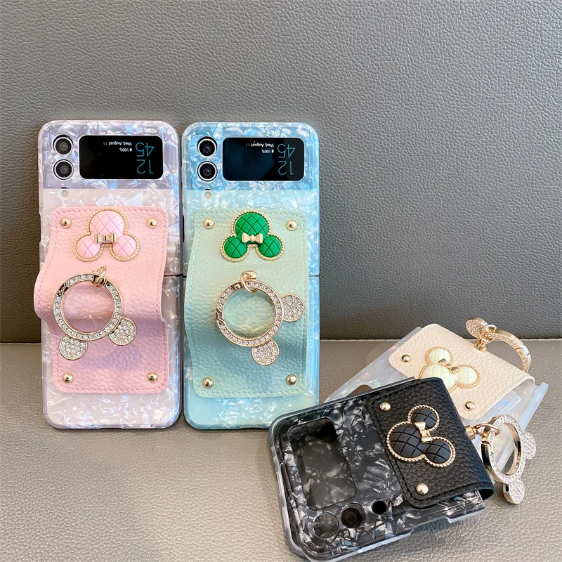 

Leather Diamond Ring Phone Case for Samsung Galaxy Z Flip 5 4 3 Protective Cover for ZFlip3 ZFlip4 ZFlip5 Case Shell