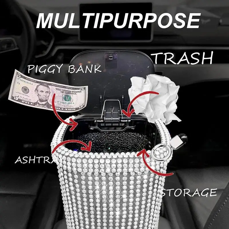 Inlay Rhinestones Car Trash Can Sparkling Dustbin For Bedroom Stainless  Steel Office Desk Trash Can Small Metal Storage Baskets - Waste Bins -  AliExpress