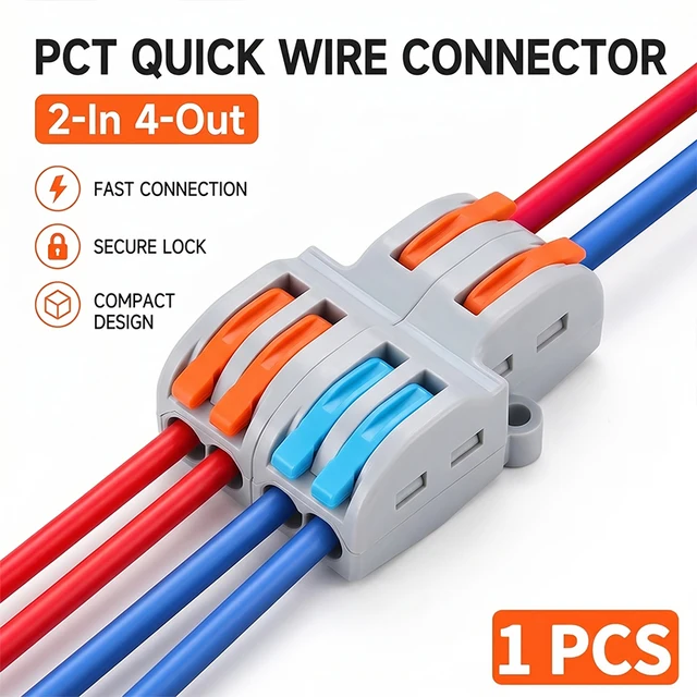 FD-24 PCT 2 in 4 Out 2-Position Push-in Electrical Wire Connector Mini Fast Wiring Cable Splitter Durable Home Terminal Block 1
