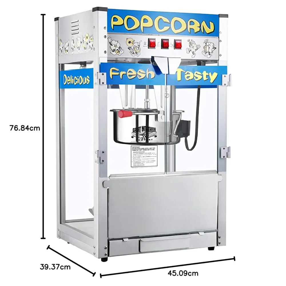 12oz Stainless-Steel Kettle Popcorn Machine, Reject Kernel Tray, Warming Light, Blue 2