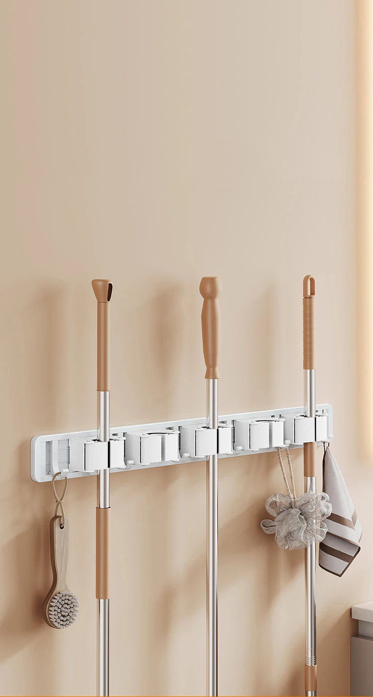 White Mop and Broom Organizer Mop Holder Rack Mop Holder Wall Mounted Strong Bro