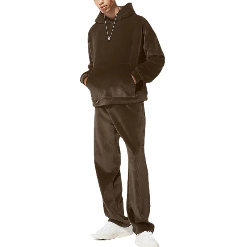 Spring Autumn Plush Sweatshirt Men's Two-piece Sets New Slim Trend Velvet Fashion Suit Male Hoodies Tracksuits Ropa Para Hombre