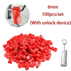 100 - Pack of 6mm Plastic Anti - Theft Locks for Retail Security Display (Red with unlock)