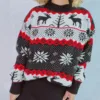 2024 Women'S Christmas Ugly Sweater Reindeer Jacquard Knit Round Neck Pullover Shirt Thick Crew Neck Pullover Thickened Knitwear 2