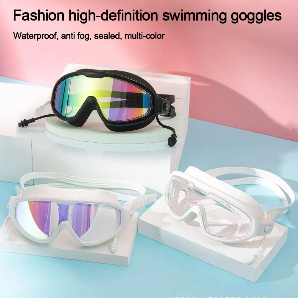 

Waterproof Anti-fog Adult Swimming Goggles with Earplugs Wide View Swim Glasses High Definition Big Frame Swim Eyewear