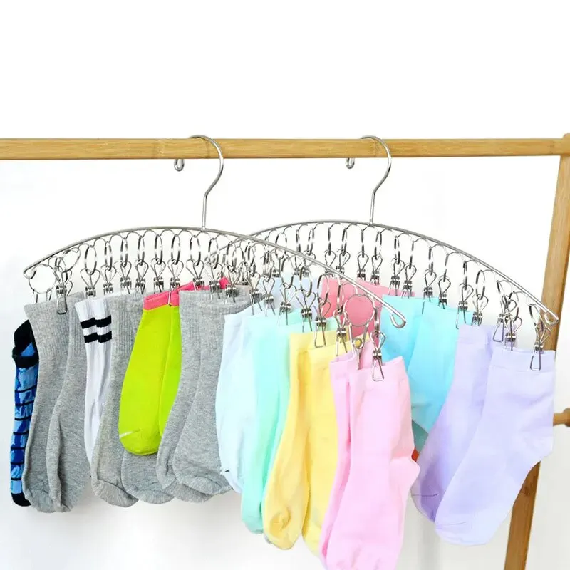 Clothes Drying Rack 1pcs Stainless Steel Sock Rack With Windproof Curved 8-Clip Solid Multifunctional Dual-Purpose